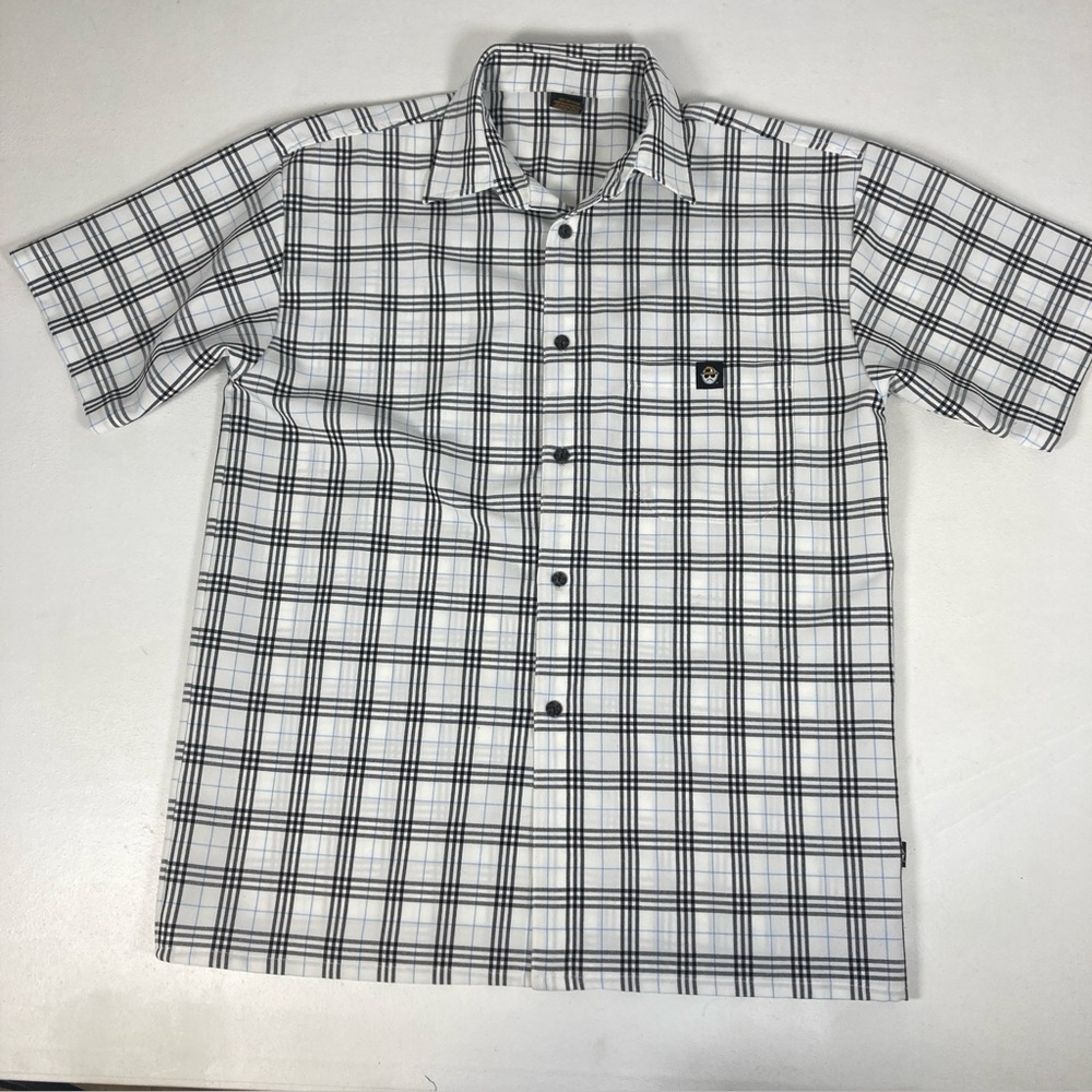 Lowrider Shirt Mens M Short Sleeve Button Up Plaid Old School Chicano White